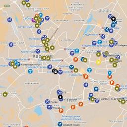 Mapa online de Kharkov: mantimentos, postos de gasolina, farmácias